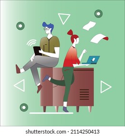 Computer space graphic designer and working time