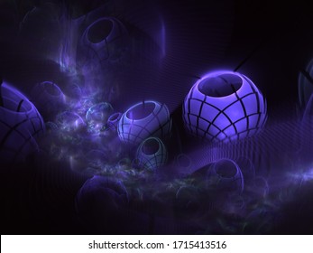 Computer-generated 3d Artwork Fractal. Close-up Texture Spheres In Blue Color