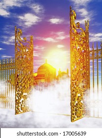 Computer  generated 3D illustration depicting the gates heaven
