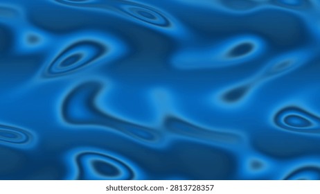Computergenerated visual representation of a liquid surface featuring undulating waves and concentric ring patterns. Various shades of blue create a hypnotic aesthetic, with darker regions forming celllike depressions. Smooth gradients and soft transitions give the impression of flowing motion across the entire field.