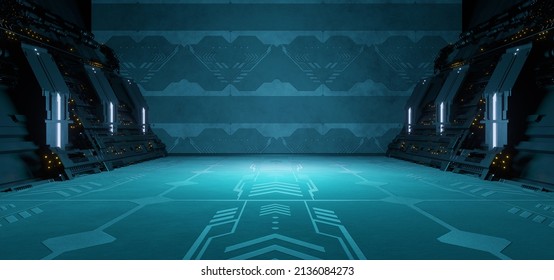 Computerized Inter Galactic Digital Technology Structure Space Cutting Edge Deep Blue Green Colors Futuristic Background 3D Rendering