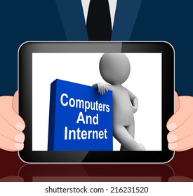Computers And Internet Book With Character Displaying Web Research