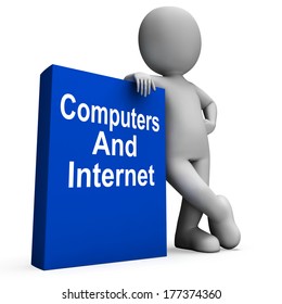 Computers And Internet Book With Character Showing Web Research