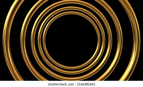 Concentric Gold Metal Circle Ring Frame 3D Rendering