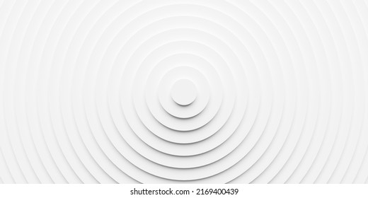 Concentric Linear Increasing Offset White Rings Or Circles Steps Background Wallpaper Banner Flat Lay Top View From Above, 3D Illustration