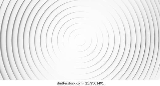 Concentric Linear Offset White Rings Or Circles Steps Background Wallpaper Banner Flat Lay Top View From Above, 3D Illustration