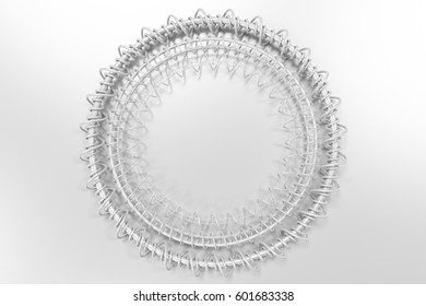 Concentric shape made of rings and spirals on white background. Abstract geometric background. 3D rendering illustration