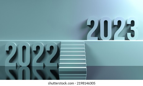 The Concept 2022-2023 With Steps, Stairs Up. 2022-2023 Plans, Ideas, Calendar Date Change. 3D Render.