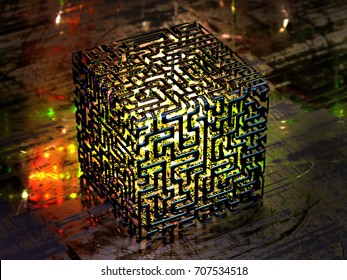 Concept Of An Abstract Quantum Computer. 3d Illustration