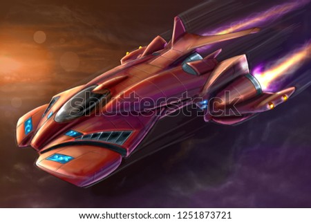 Concept art digital painting or illustration of movie or computer game style sci-fi or science fiction spaceship or aircraft.