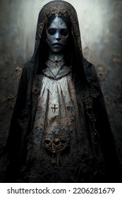 Concept Art Illustration Of Horror Nun Possessed By Demon