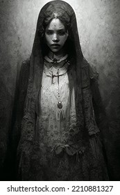 Concept Art Illustration Of Horror Nun Possessed By Demon