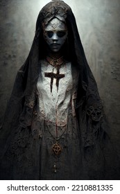 Concept Art Illustration Of Horror Nun Possessed By Demon