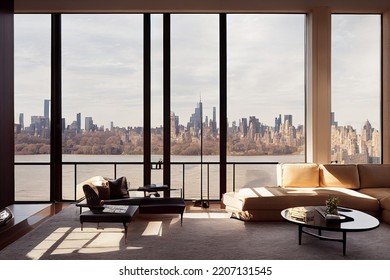 Concept Art Illustration Of Manhattan Penthouse Interior Design In New York City