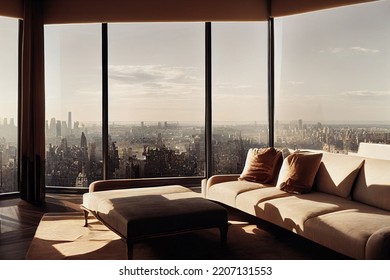 Concept Art Illustration Of Manhattan Penthouse Interior Design In New York City