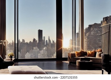 Concept Art Illustration Of Manhattan Penthouse Interior Design In New York City