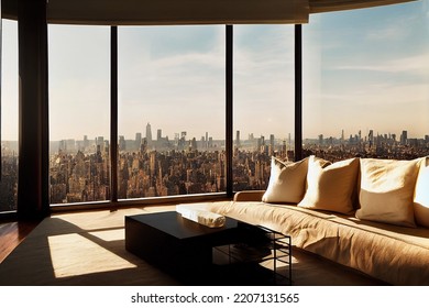 Concept Art Illustration Of Manhattan Penthouse Interior Design In New York City