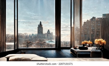 Concept Art Illustration Of Manhattan Penthouse Interior Design In New York City