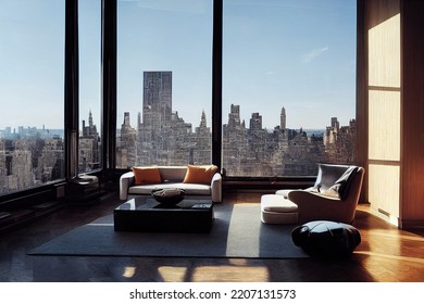 Concept Art Illustration Of Manhattan Penthouse Interior Design In New York City