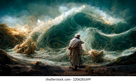 Concept Art Illustration Of Moses Parting Red Sea