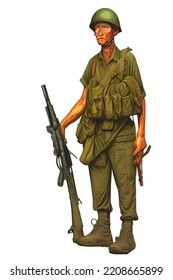 Concept Art Of Soldiers From The 20th Century. No Specific Country.  Original Illustration.