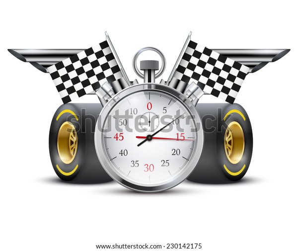 Concept banner Car racing and championship.\
Stopwatch and tubes in form\
wings.