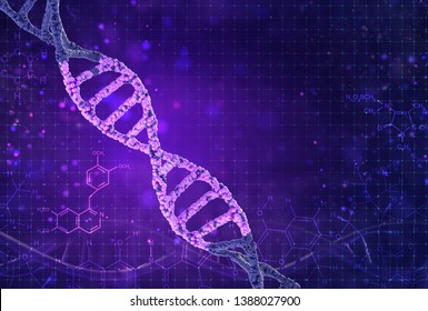 Concept of biochemistry with dna molecule on color background. Science concept background. 3 d render.