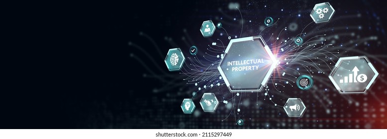 The concept of business, technology, the Internet and the network. virtual screen of the future and sees the inscription: Intellectual property.  3d illustration