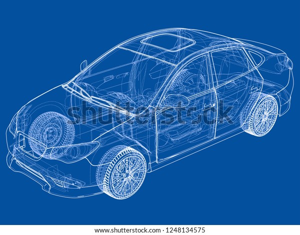 Concept car. 3d illustration. Blueprint or
Wire-frame style