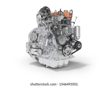 Concept car motor 3d rendering on white background with shadow