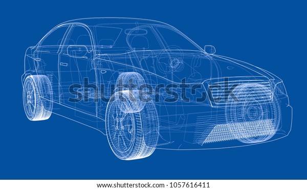 Concept\
car outline. 3d illustration. Wire-frame\
style