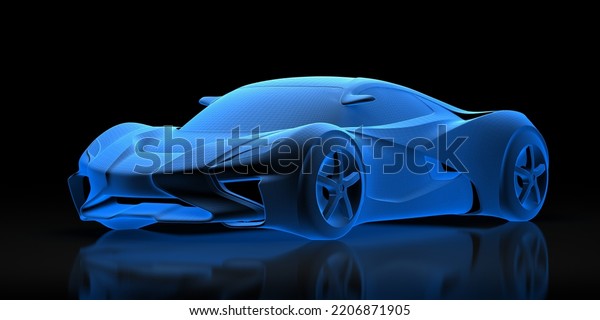 Concept Car rendered in hologram wire style\
- 3D\
illustration