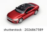 Concept car sports premium coupe. Plug-in hybrid. Technologies of eco-friendly transport. Red car on white background. 3d rendering