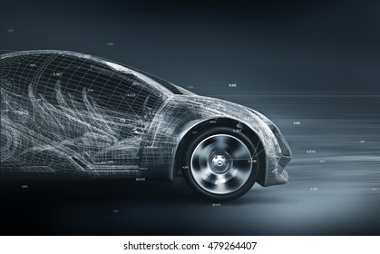 Concept Car Wireframe; 3d Illustration