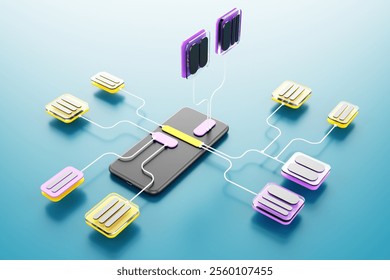Concept of chatbot artificial intelligence and global communication in smartphone. 3d rendering illustration