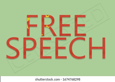 Concept Of China Free Speech Censored On Green Background With Chinese Flag Blended In Text.