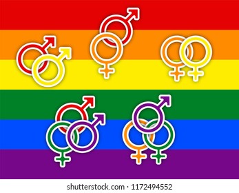 Concept Of Choice Or Gender Symbol Confusion, Choosing Between Genders With Rainbow Flag, Couple Selection