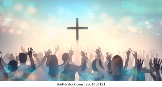 concept christian church worship and praise God show, the silhouette of the hands at concert 3D render  illustration - Powered by Shutterstock