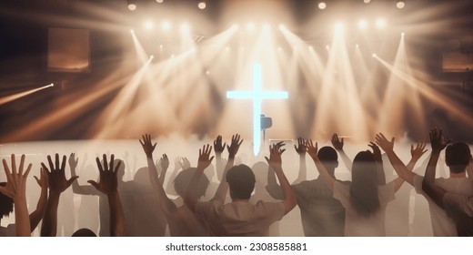 concept christian church worship and praise God show, the silhouette of the hands at concert 3D render  illustration - Powered by Shutterstock