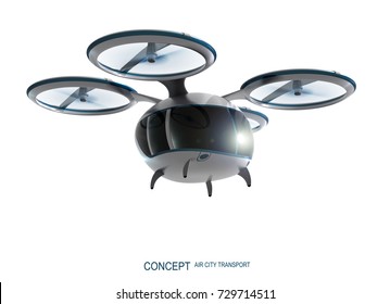 Concept of city air passenger transport. Unmanned drone taxi. 3d rendering image