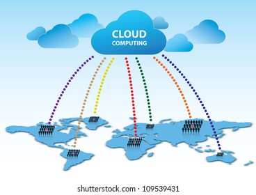 Concept of cloud computing connecting worldwide business and peoples together