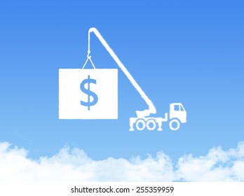 Concept Cloud shape showing a crane pulling the last bar in a graph up
