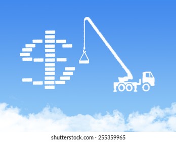 Concept Cloud shape showing a crane pulling the last bar in a graph up
