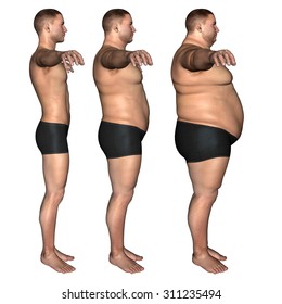 Concept or conceptual 3D fat overweight vs slim fit diet with muscles young man isolated on white background metaphor weight loss, body, fitness, fatness, obesity, health, healthy, male, dieting shape