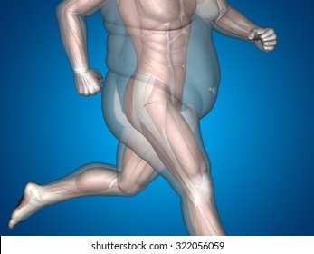 Concept Or Conceptual 3D Fat Overweight Vs Slim Fit Diet With Muscles Young Man Blue Gradient Background Metaphor Weight Loss, Body, Fitness, Fatness, Obesity, Health, Healthy, Male, Dieting Or Shape