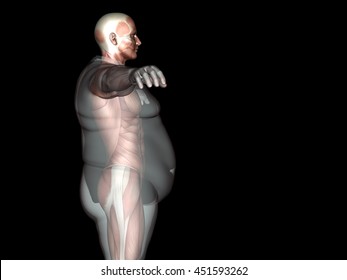 Concept Or Conceptual 3D Fat Overweight Vs Slim Fit Diet With Muscles Young Man Isolated On Black Background  For Weight Loss, Body, Fitness, Fatness, Obesity, Health, Healthy, Male, Dieting Shape