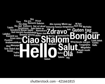 Concept or conceptual abstract hello or greeting international word cloud in different languages or multilingual, metaphor to world, foreign, worldwide, travel, translate, vacation or tourism