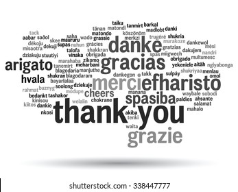 Concept or conceptual abstract thank you word cloud in different languages or multilingual for education or thanksgiving day, metaphor to appreciation, multicultural, friendship, tourism travel