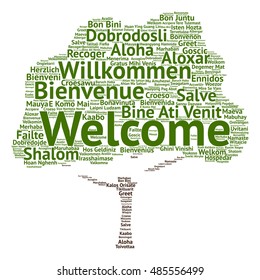 Concept conceptual abstract tree welcome or greeting international word cloud in different languages or multilingual isolated metaphor to world, foreign, worldwide, travel, translate, vacation tourism