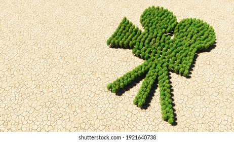 Concept or conceptual group of green forest tree on dry ground background as sign of retro video camera. A 3d illustration metaphor for movie production, television, old motion media recording